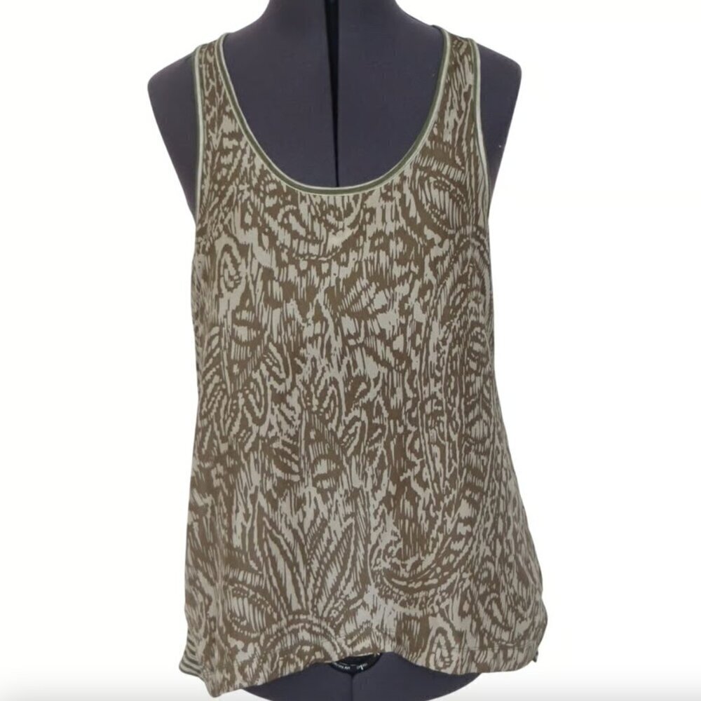 Banana Republic Olive Green and Cream Mixed Print Racerback Tank • Size S 🔴